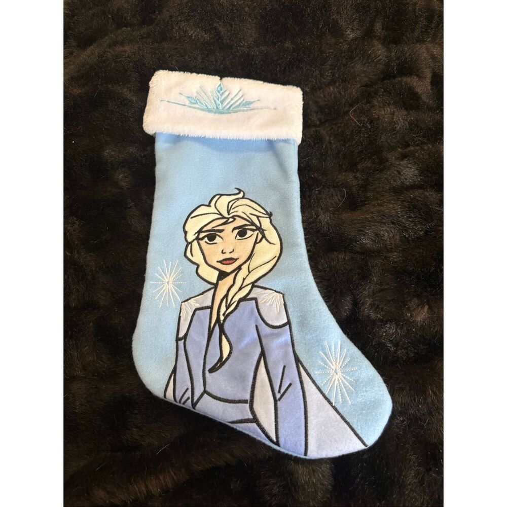 Disney Frozen II 2 Elsa Christmas Stocking Blue snowflakes, Plush Embroidered
